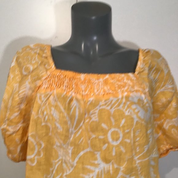 Talbots Square Neck Linen Top in Leafy Tropical Print Size M - Picture 2 of 14